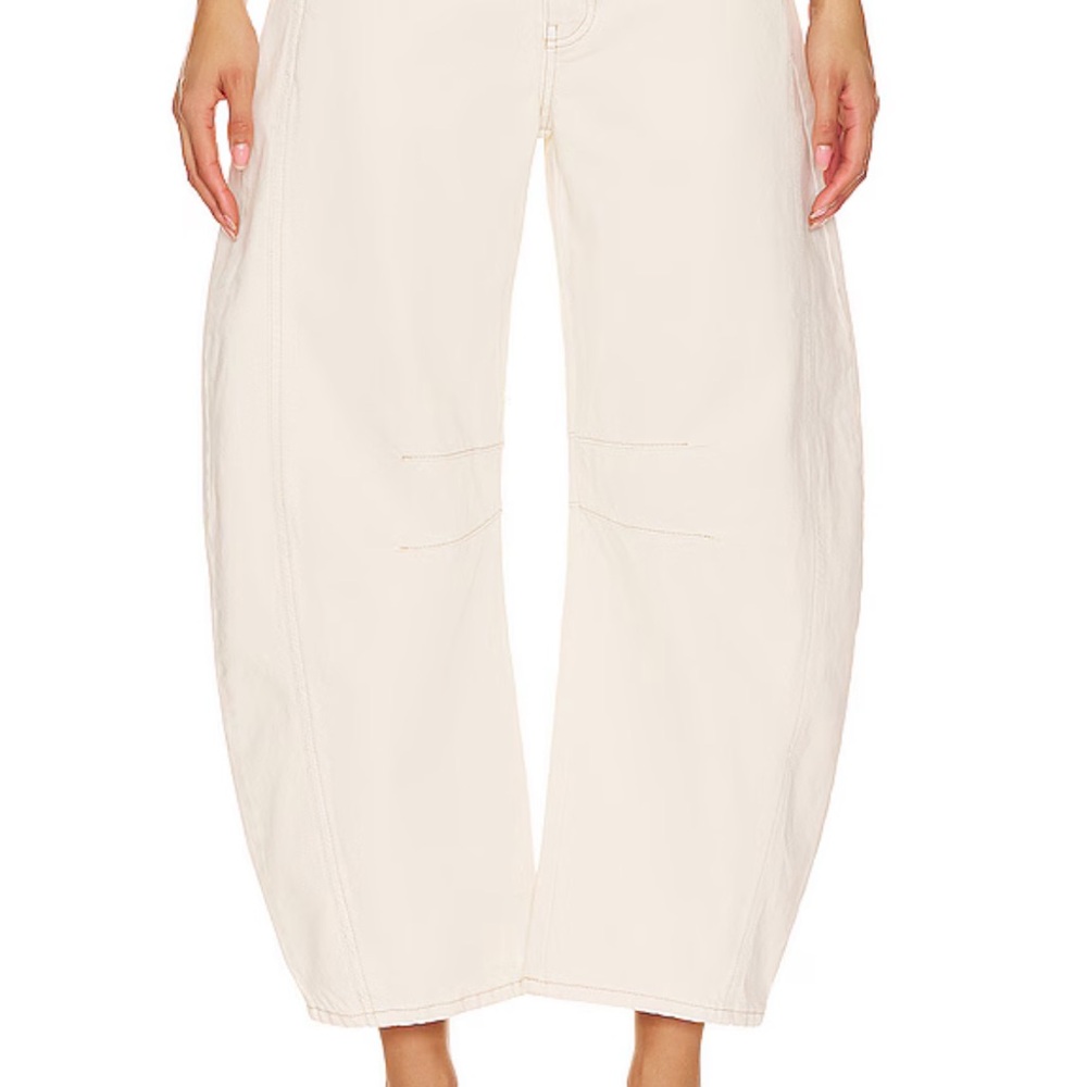 Free People lucky you mid rise barrel jeans, milk, size 25